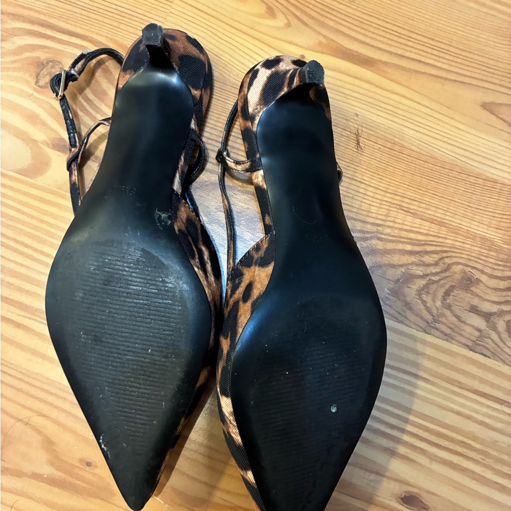 GUESS Leopard Print Slingback Pointed Toe Pumps - Brown/Black kitten heels - Picture 2 of 4